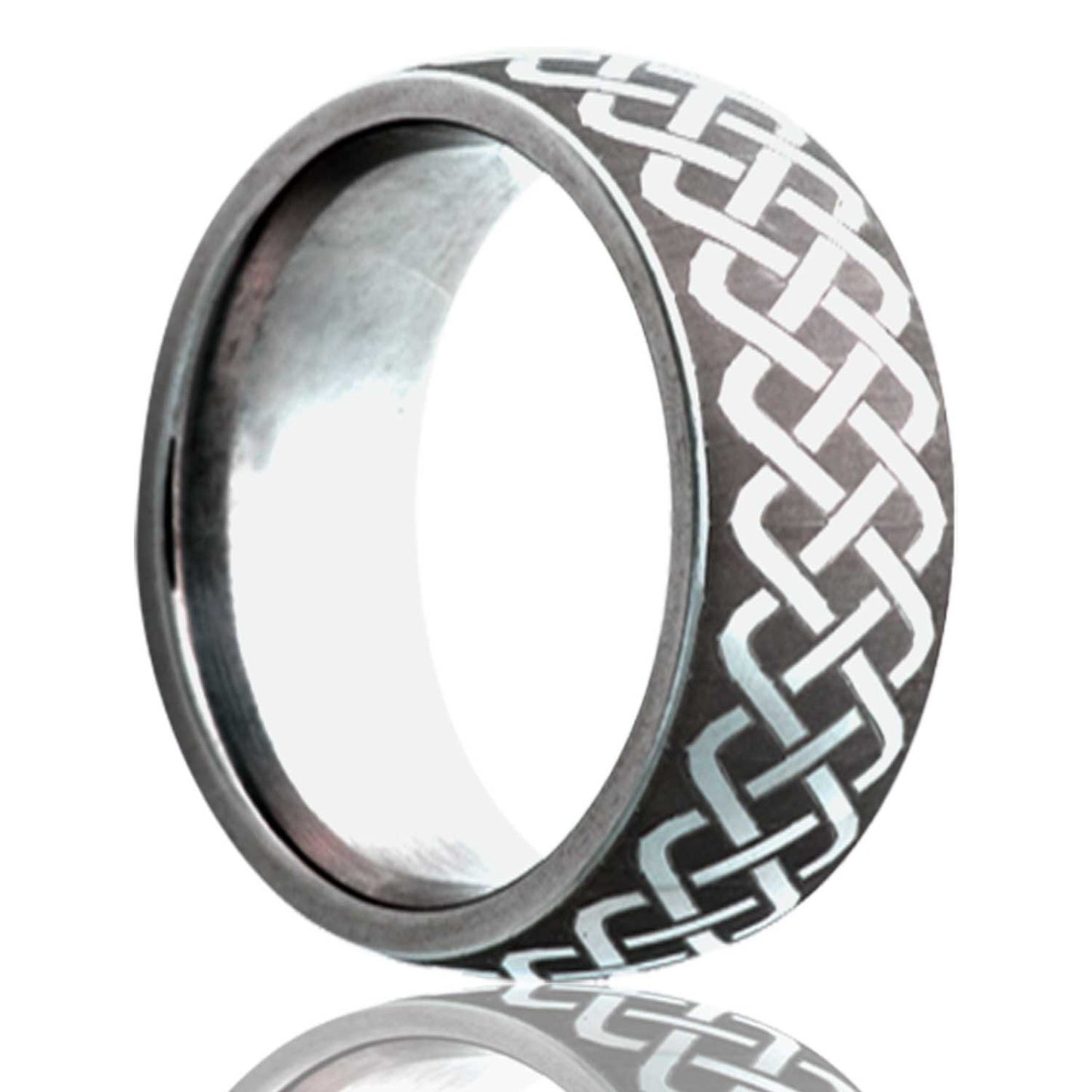 A celtic sailor's knot domed titanium wedding band displayed on a neutral white background.