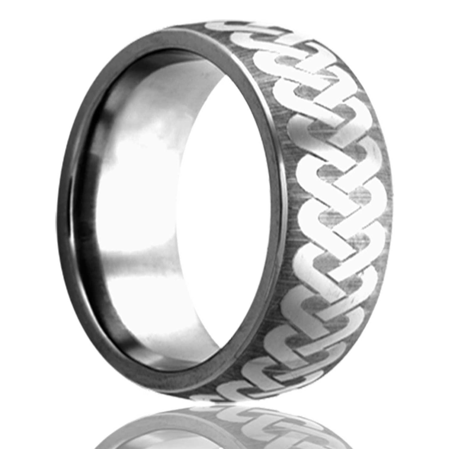 A sailor's celtic knot domed titanium wedding band displayed on a neutral white background.