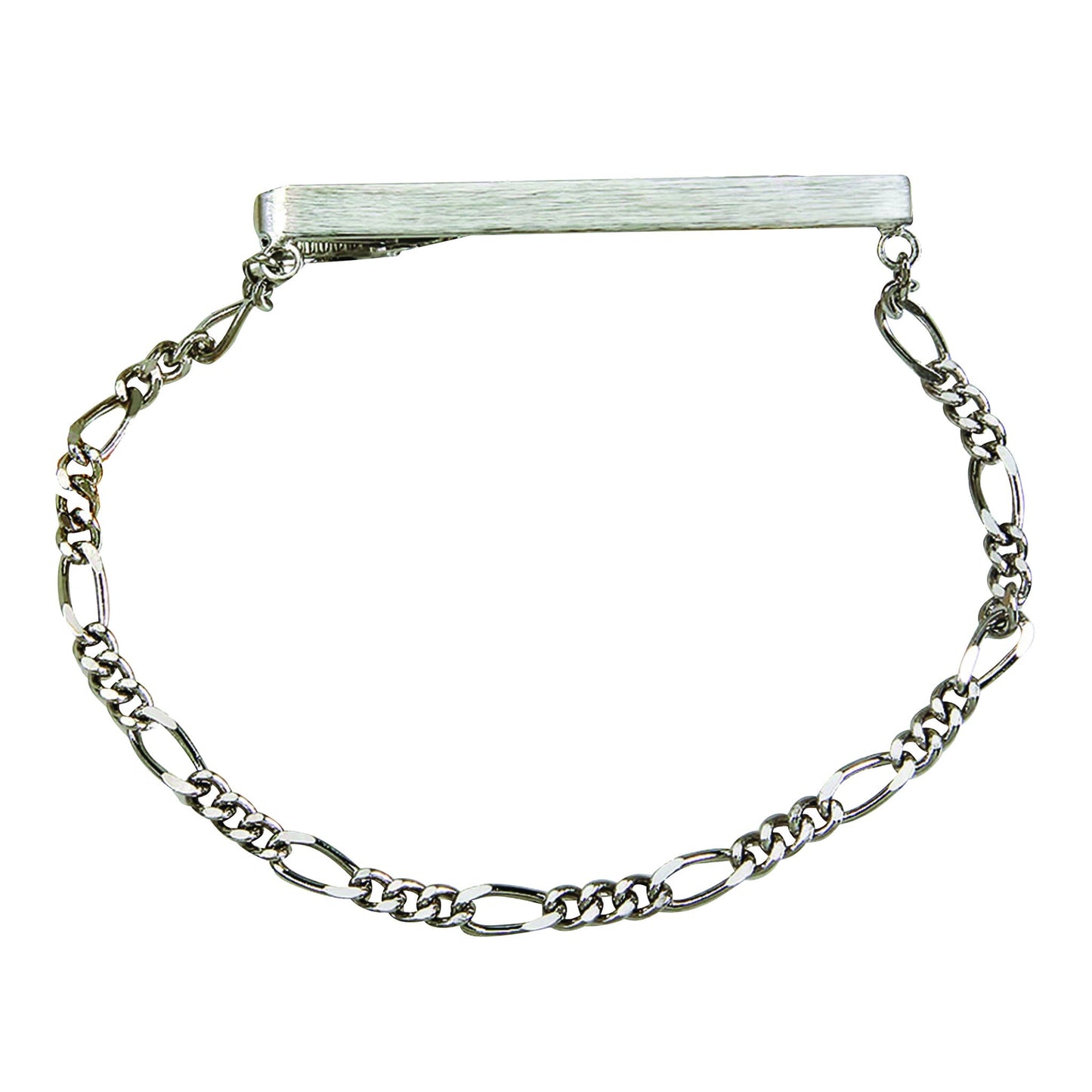 A tie bar with figaro chain displayed on a neutral white background.