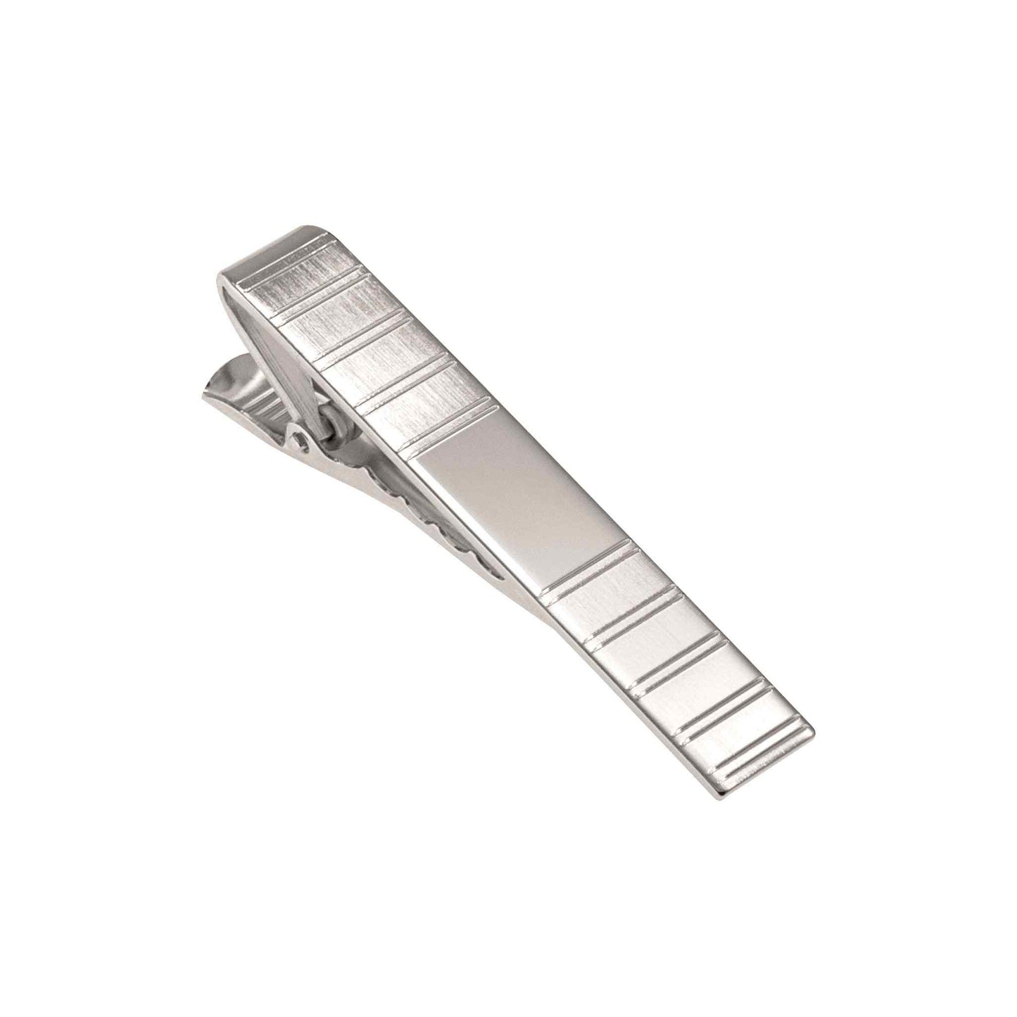 A tie bar with two tone striped pattern displayed on a neutral white background.