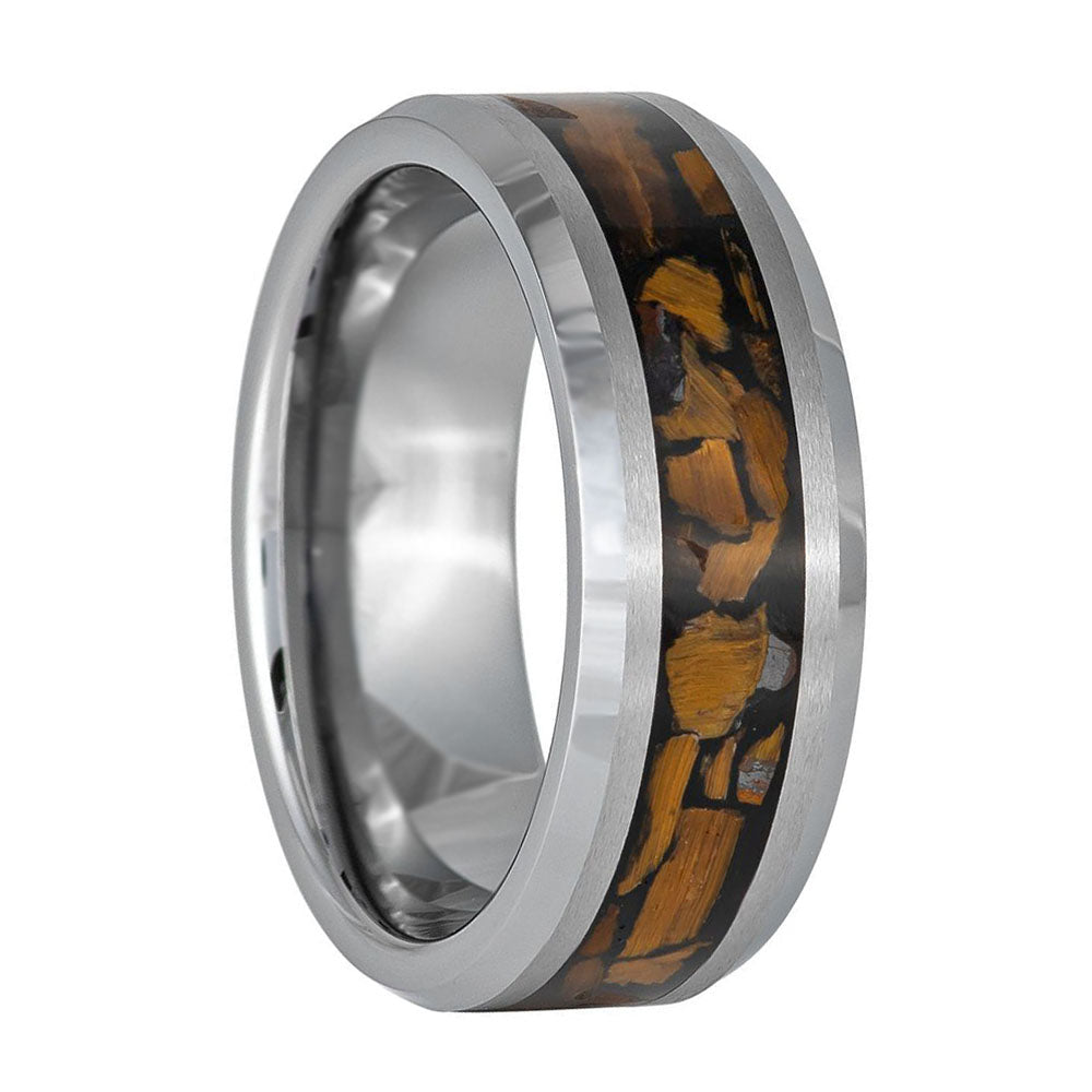 Tiger's Eye Crystal Inlaid Tungsten Men's Wedding Band