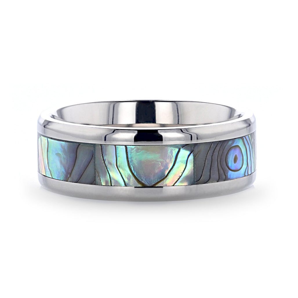 Titanium Men's Wedding Band with Mother of Pearl Inlay