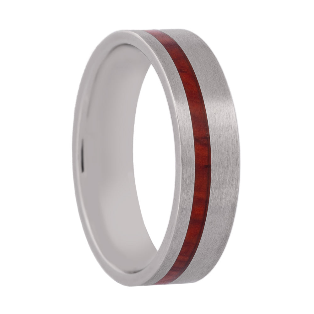 Titanium Wedding Band with Asymmetrical Wood Inlay