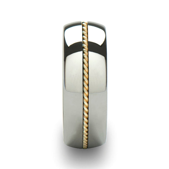 Tungsten Men's Wedding Band with Braided 14k Gold Inlay