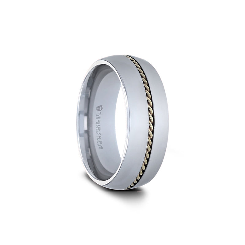 Tungsten Men's Wedding Band with Braided 14k Gold Inlay