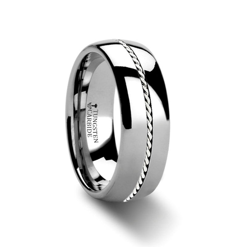 Tungsten Men's Ring with Braided Platinum