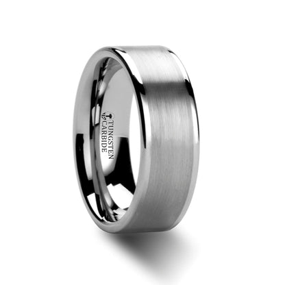 Tungsten Men's Wedding Band with Brushed Stripe