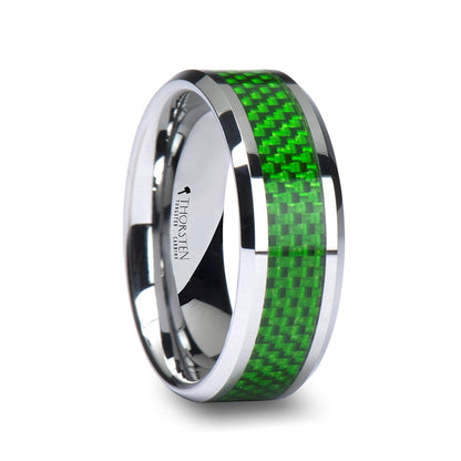 Tungsten Men's Wedding Band with Green Carbon Fiber Inlay