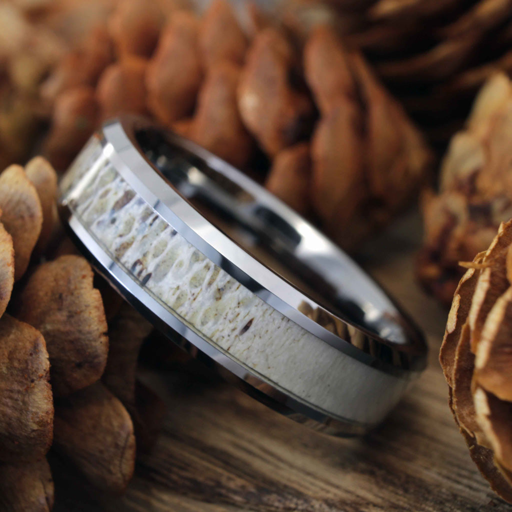 Tungsten Men's Wedding Band with Ombre Deer Antler Inlay