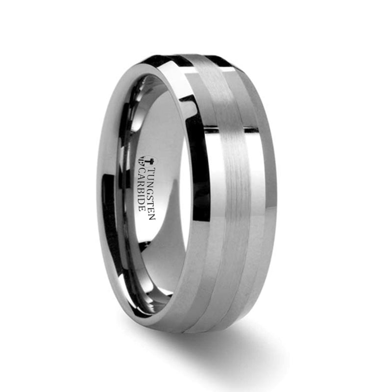Tungsten Men's Wedding Band with Platinum Inlay