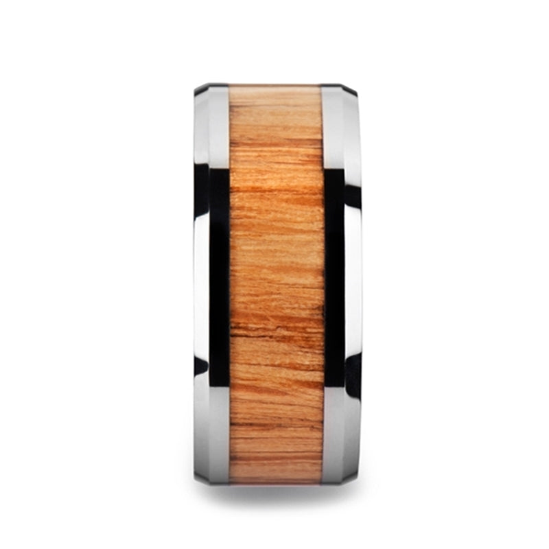 Tungsten Men's Wedding Band with Red Oak Wood Inlay