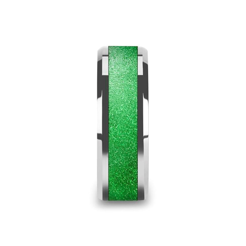 Tungsten Men's Wedding Band with Sparkling Green Inlay