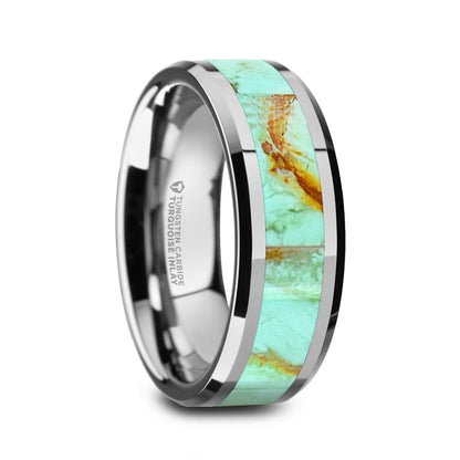 Tungsten Men's Wedding Band with Turquoise Stone Inlay
