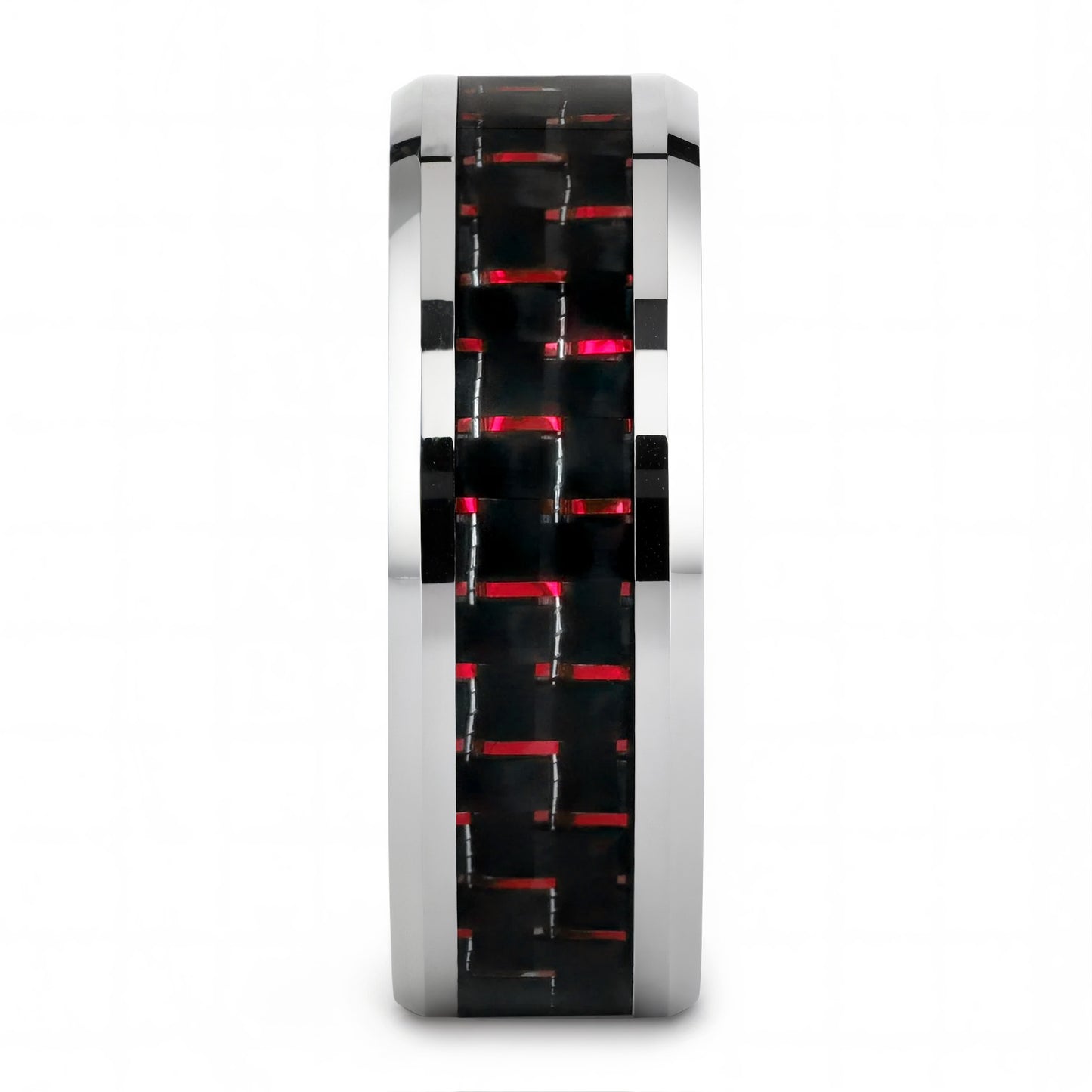Tungsten Men's Wedding Band with Black & Red Carbon Fiber Inlay