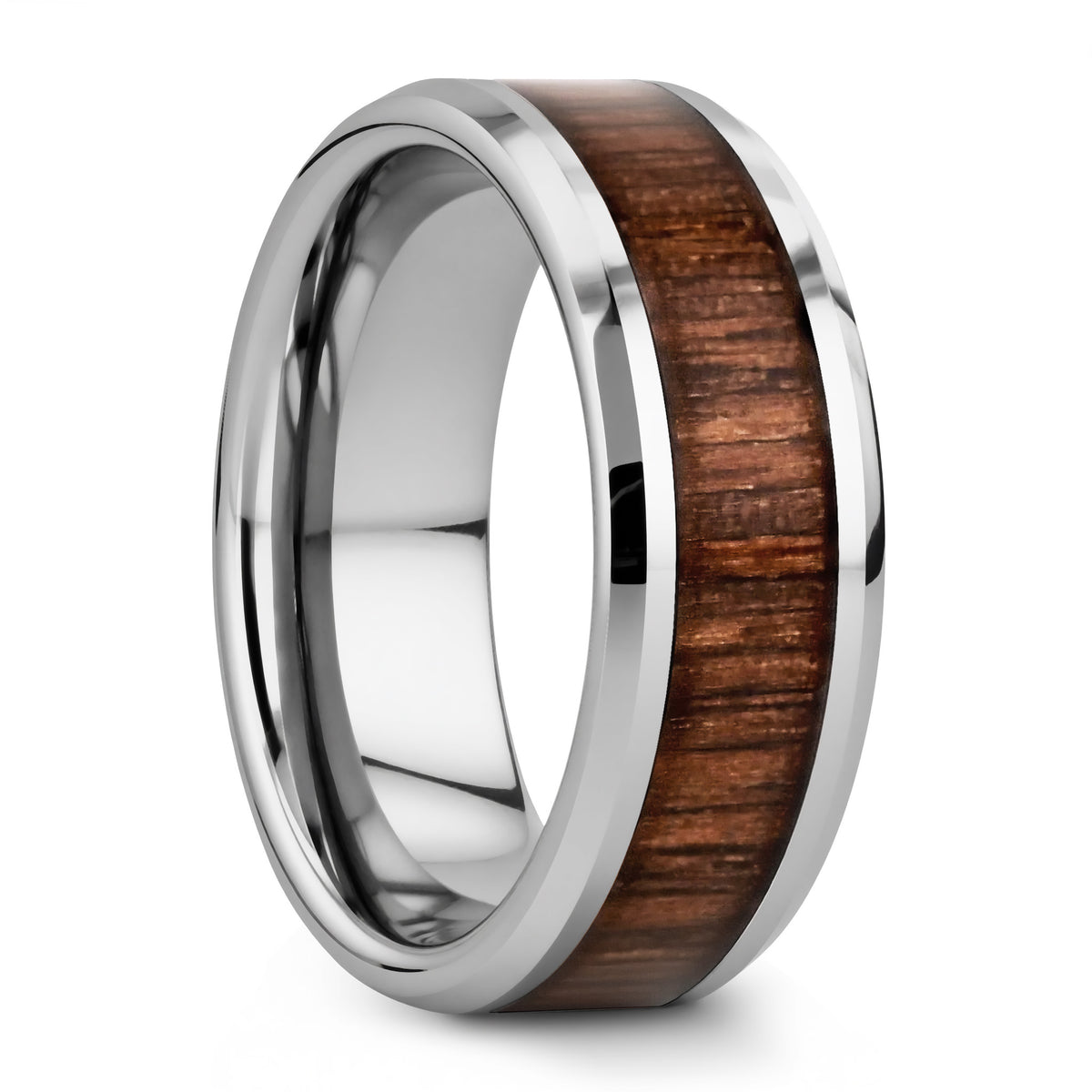 Tungsten Men's Wedding Band with Black Walnut Wood Inlay