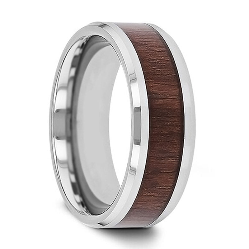 Tungsten Men's Wedding Band with Black Walnut Wood Inlay