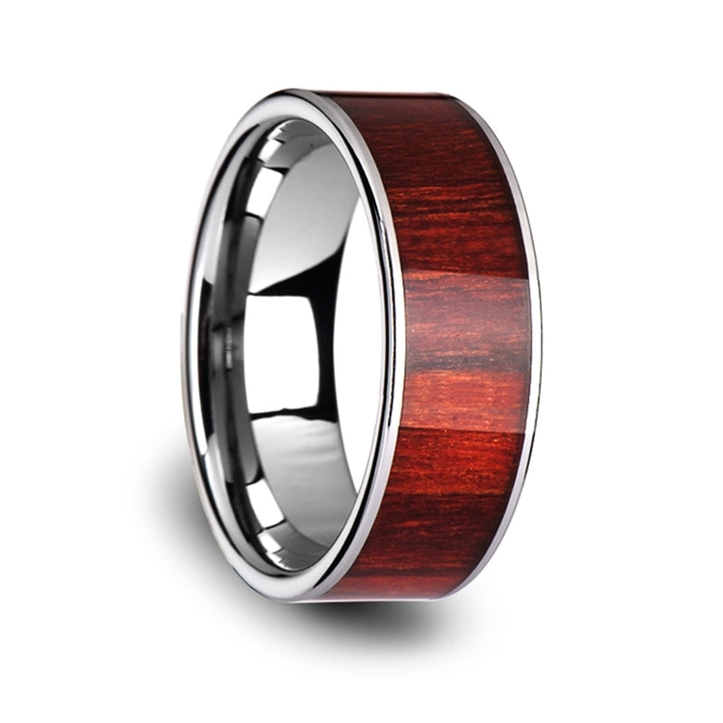 Tungsten Wedding Band with Brazilian Rosewood Inlay