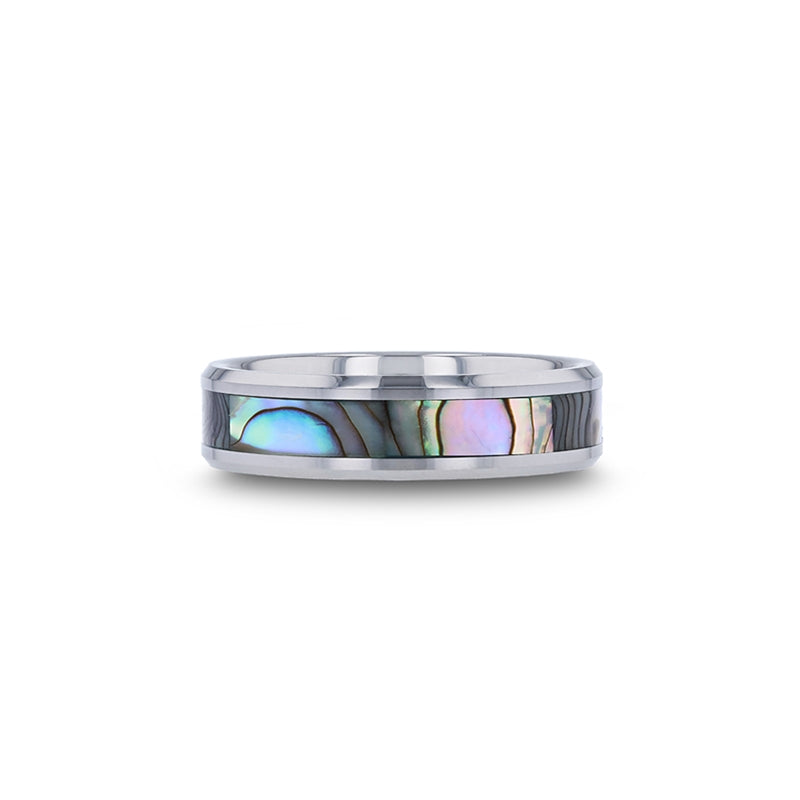 Tungsten Wedding Band with Mother of Pearl Inlay