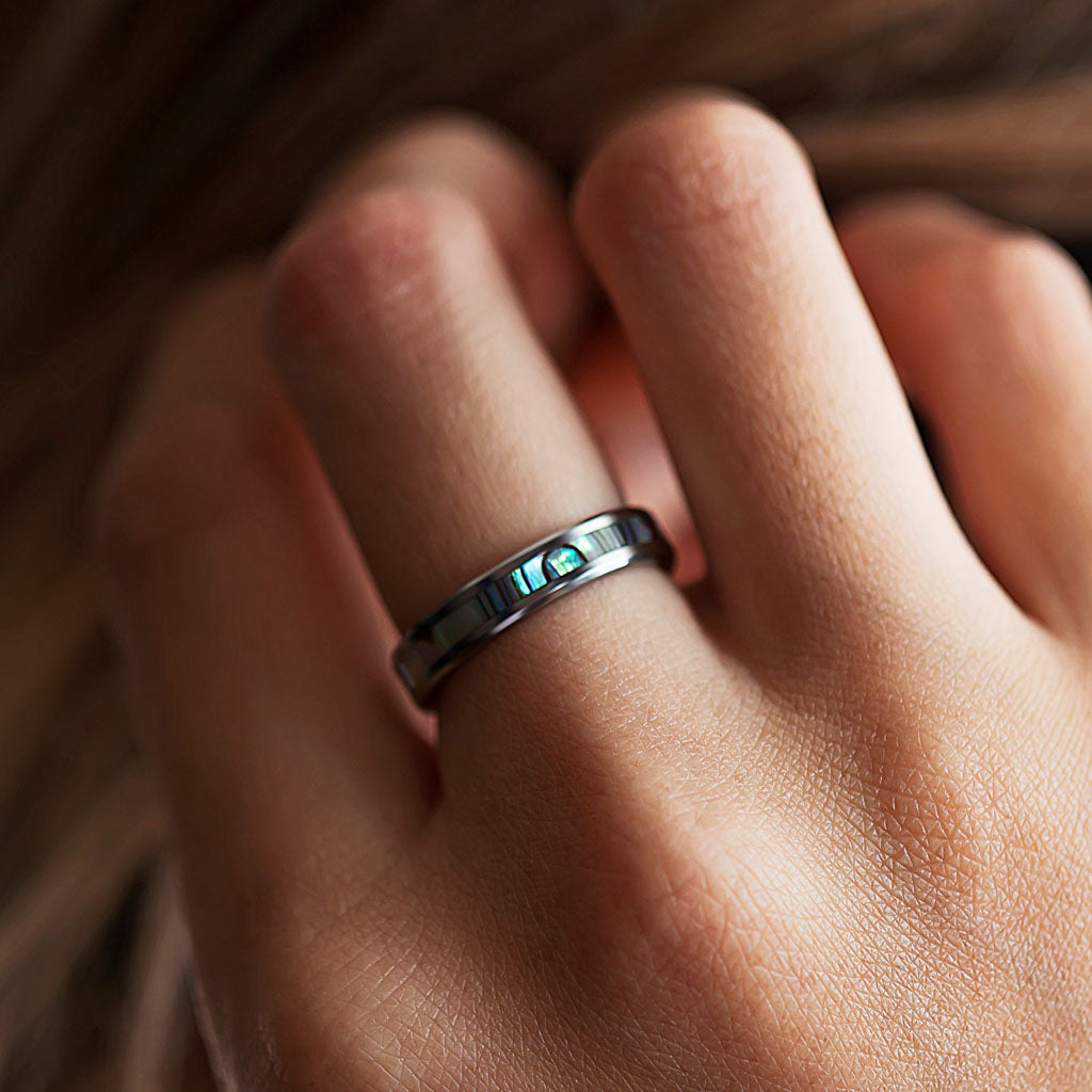 Tungsten Wedding Band with Mother of Pearl Inlay