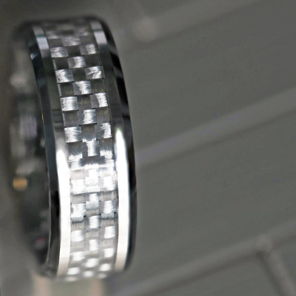Tungsten Wedding Band with White Carbon Fiber Inlay