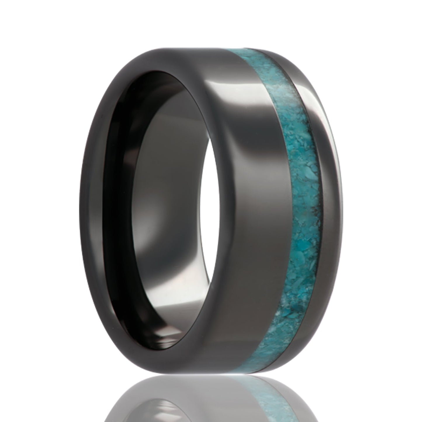 Turquoise Inlaid Ceramic Wedding Band