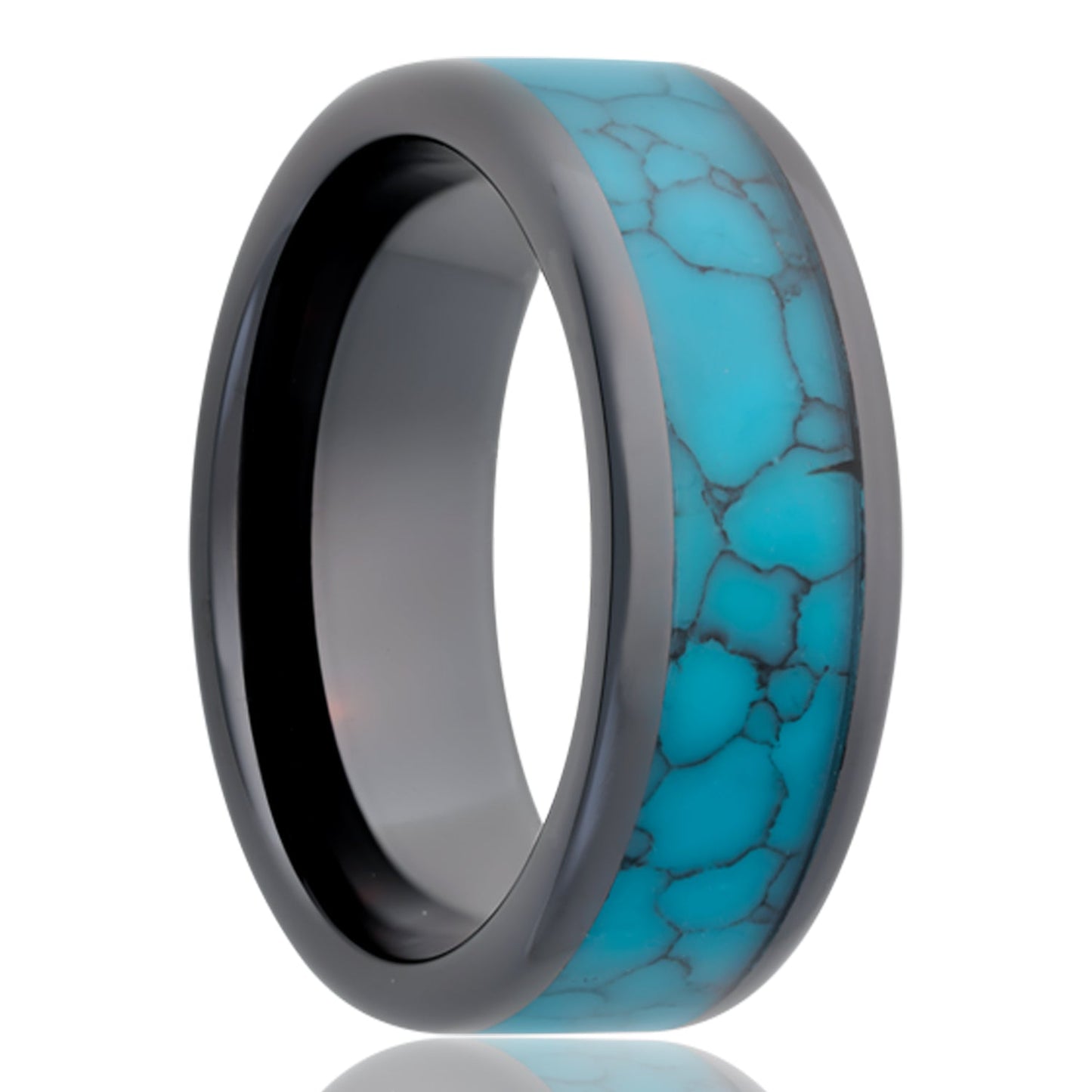 Turquoise Inlay Ceramic Wedding Band
