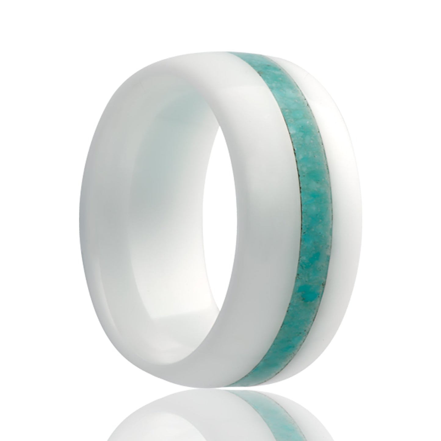 Turquoise Inlay Domed White Ceramic Wedding Band
