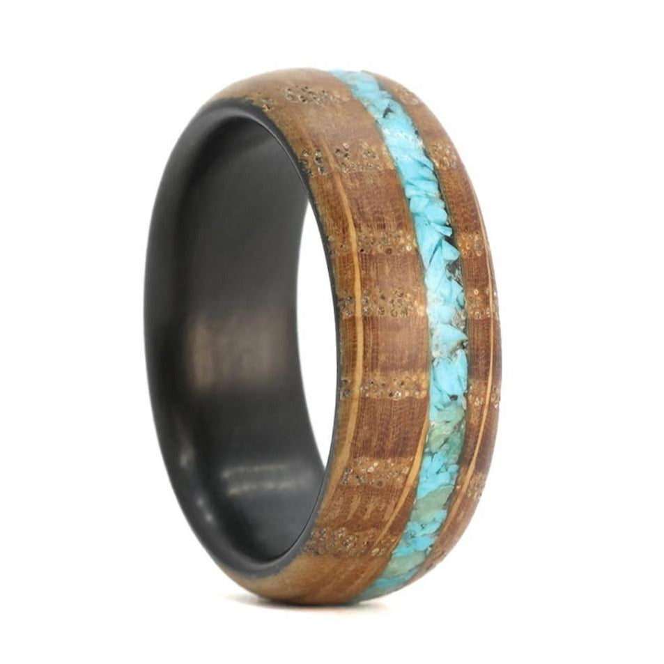Turquoise Wood Men's Carbon Fiber Ring Vansweden Jewelers