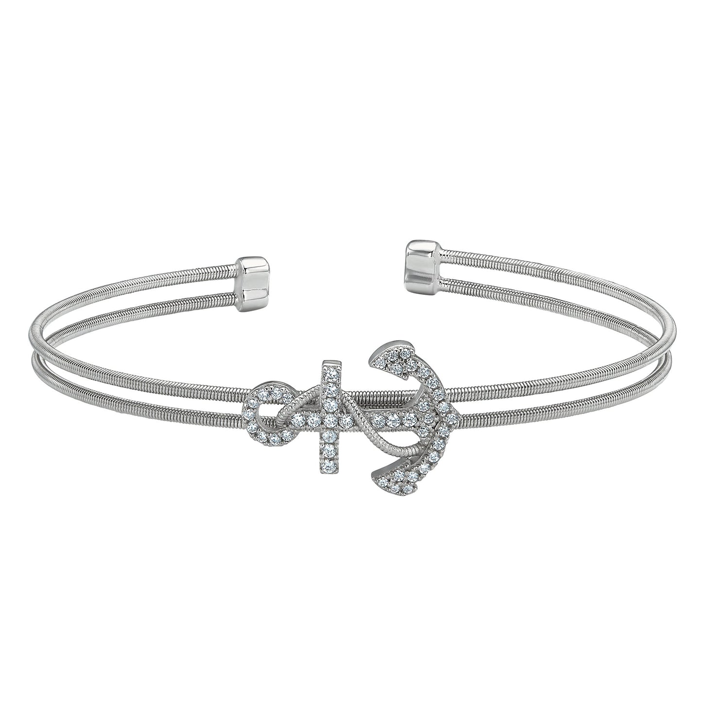 A nautical anchor bracelet with simulated diamonds displayed on a neutral white background.