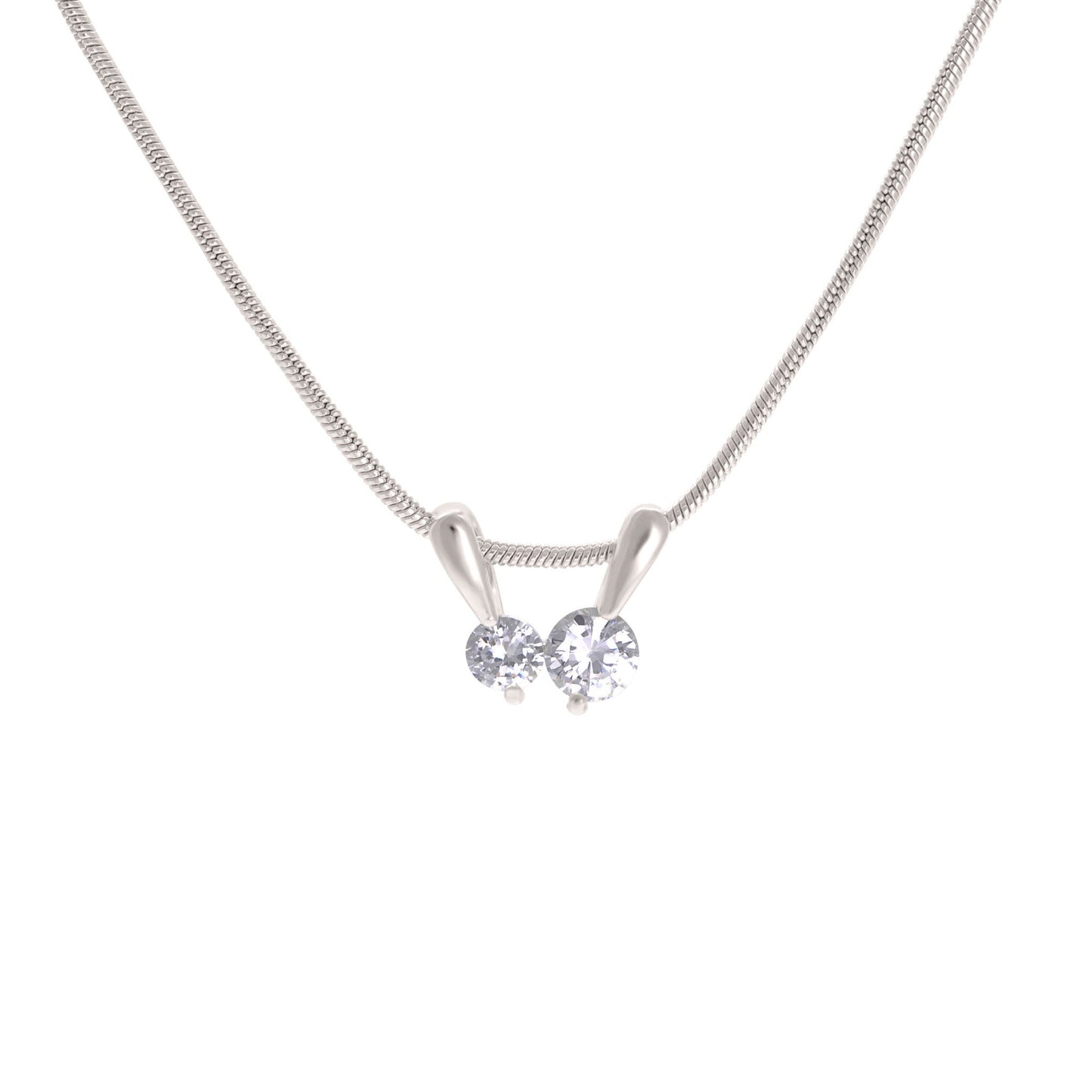 A v-shape simulated diamond necklace displayed on a neutral white background.