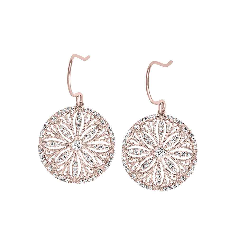 A vintage-style sand dollar earrings with simulated diamonds displayed on a neutral white background.