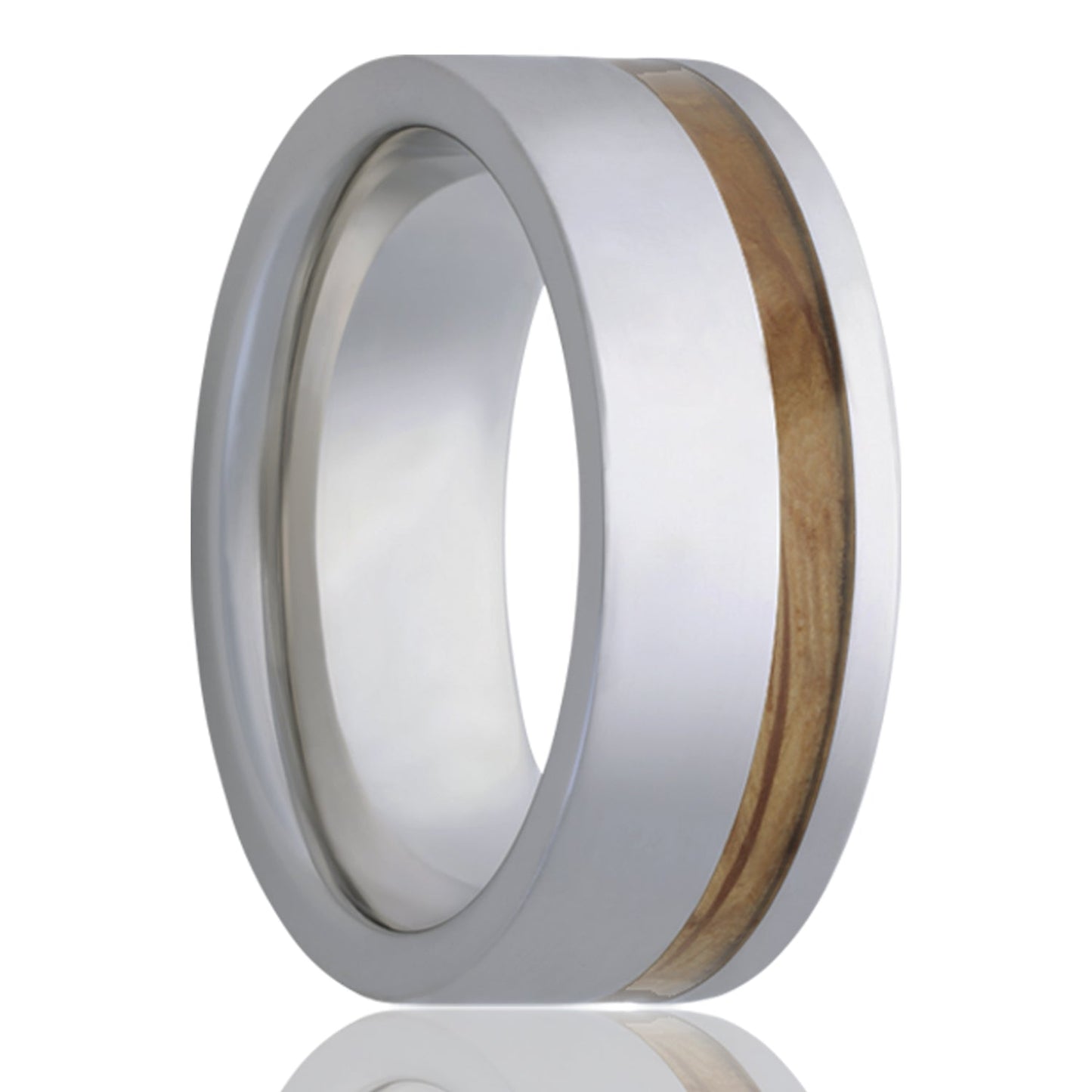 Whiskey Barrel Wood Inlaid Tungsten Wedding Band with Beveled Edges