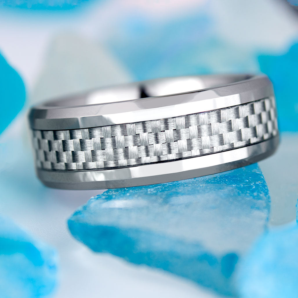 White Carbon Fiber Inlaid Tungsten Carbide Couple's Matching Wedding Band Set