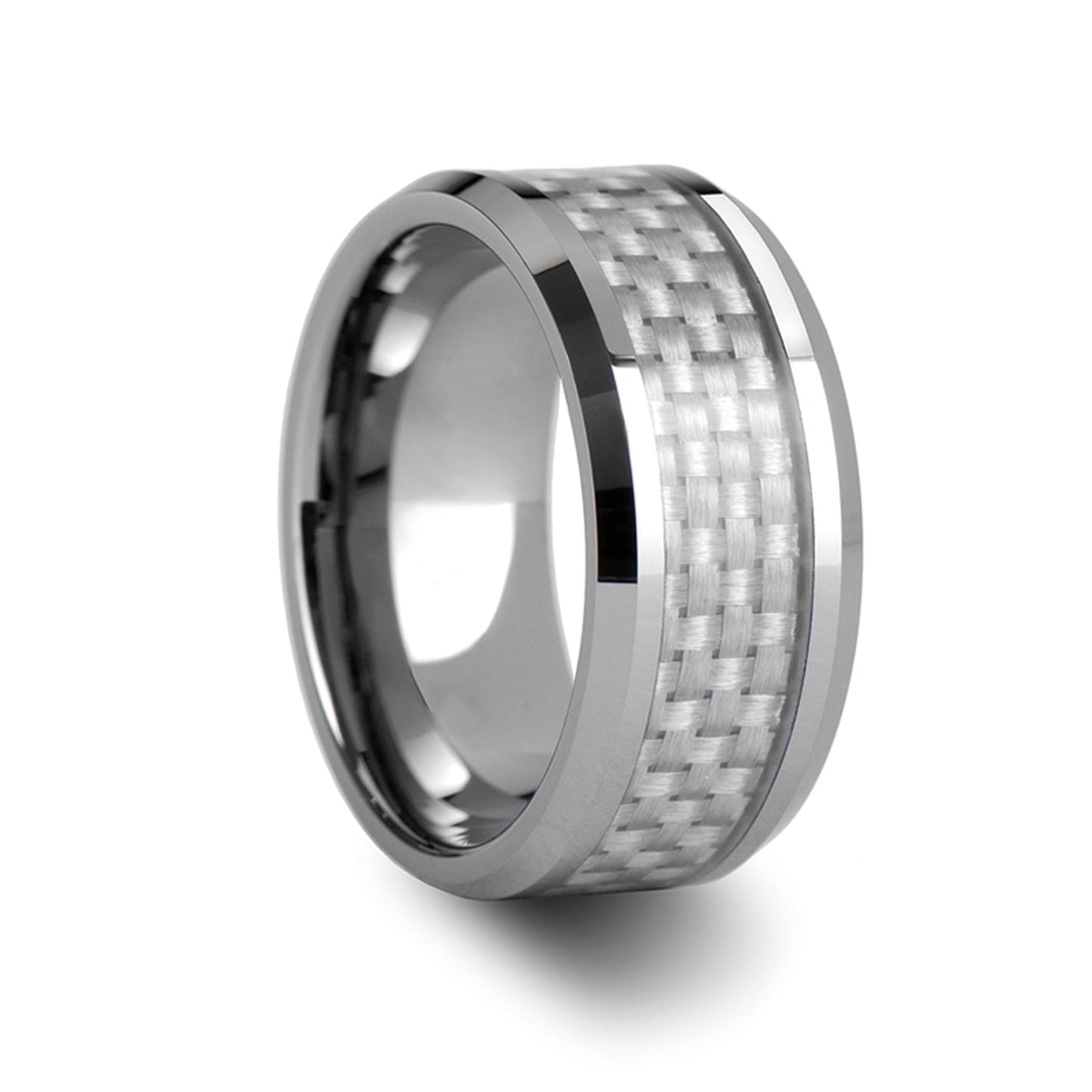 White Carbon Fiber Inlaid Tungsten Couple's Matching Wedding Band Set