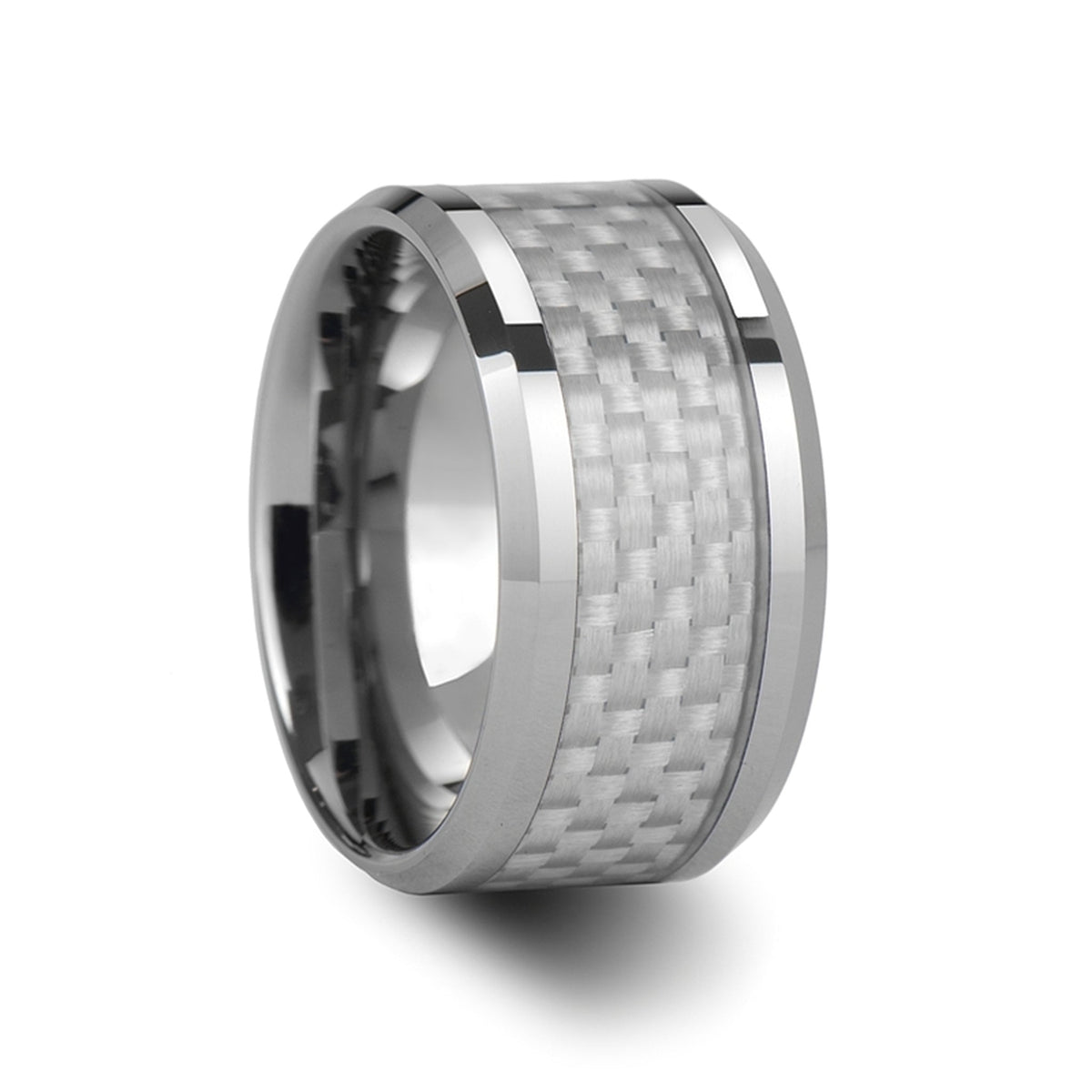 White Carbon Fiber Inlay Tungsten Wedding Band