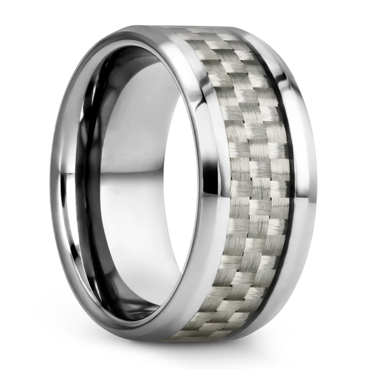 White Carbon Fiber Inlay Tungsten Wedding Band