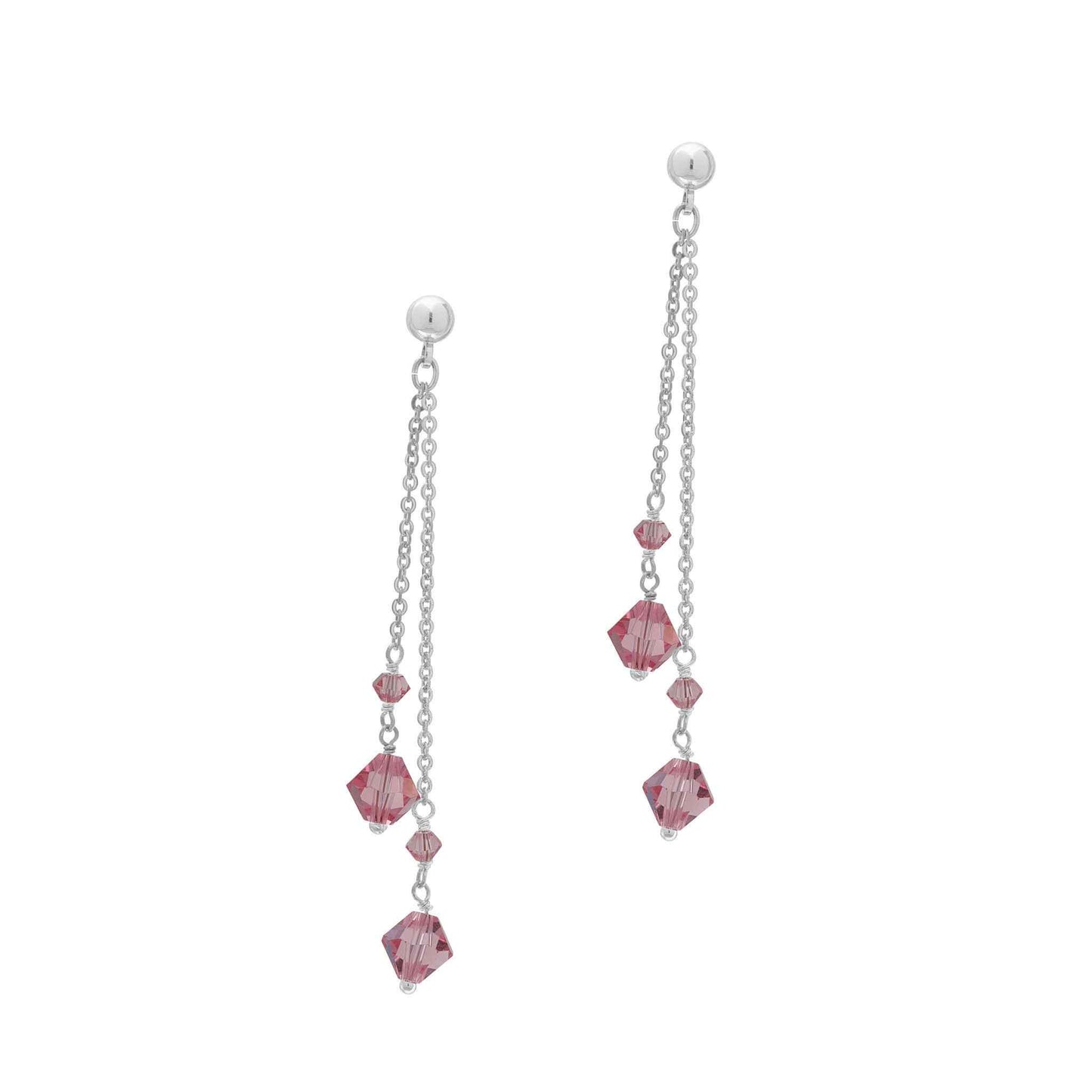 A white crystal drop earrings displayed on a neutral white background.