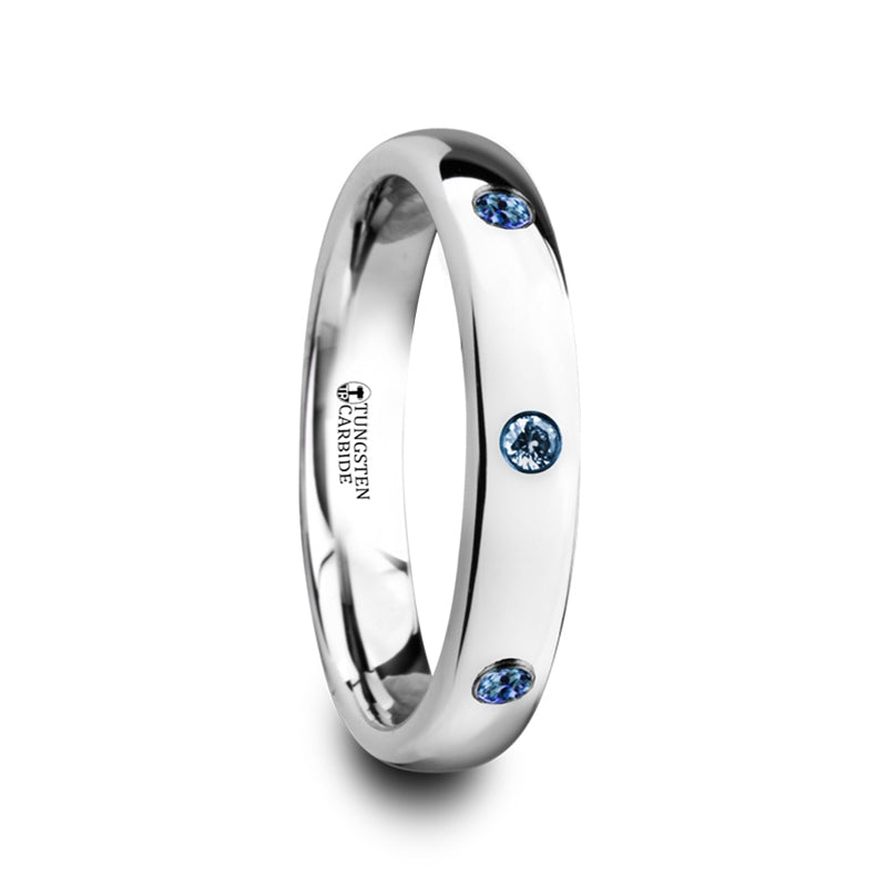 Women's Tungsten Ring with Blue Sapphires - Main Image