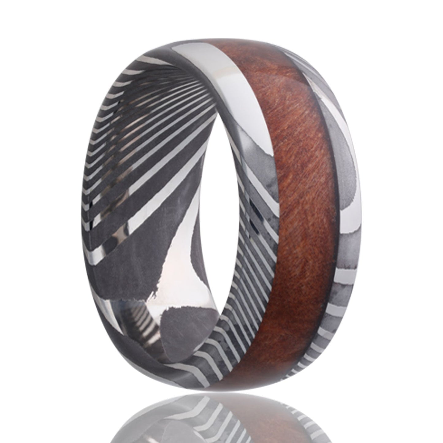Wood Inlay Damascus Steel Men's Wedding Band