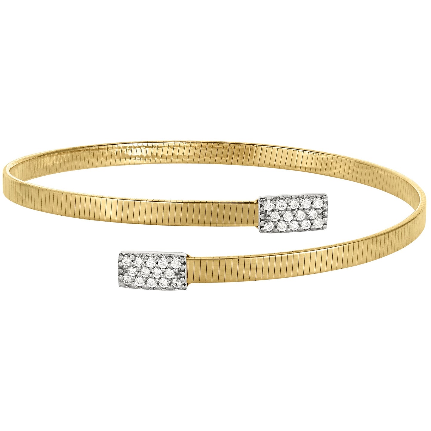 A negative space omega wrap cable bracelet with simulated diamond accents displayed on a neutral white background.