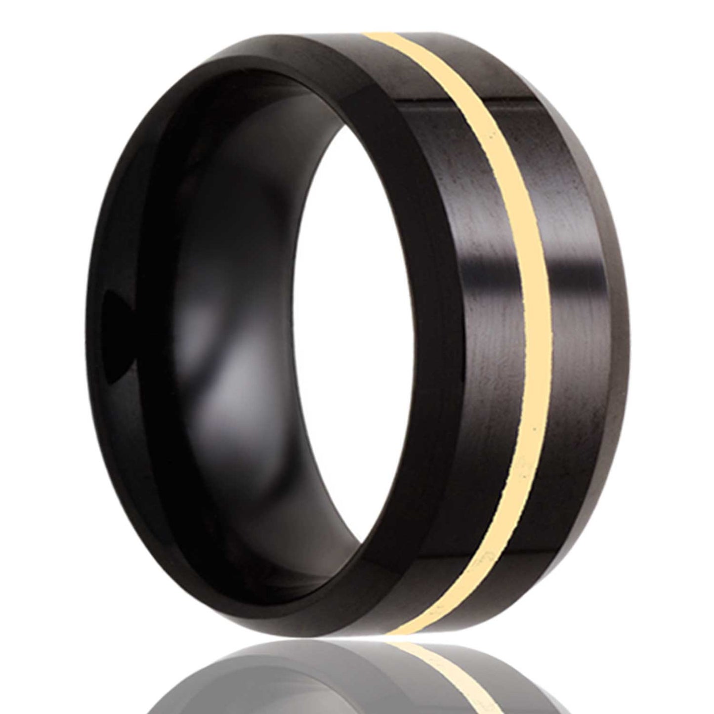 Yellow Gold Inlay Ceramic Wedding Band with Beveled Edges