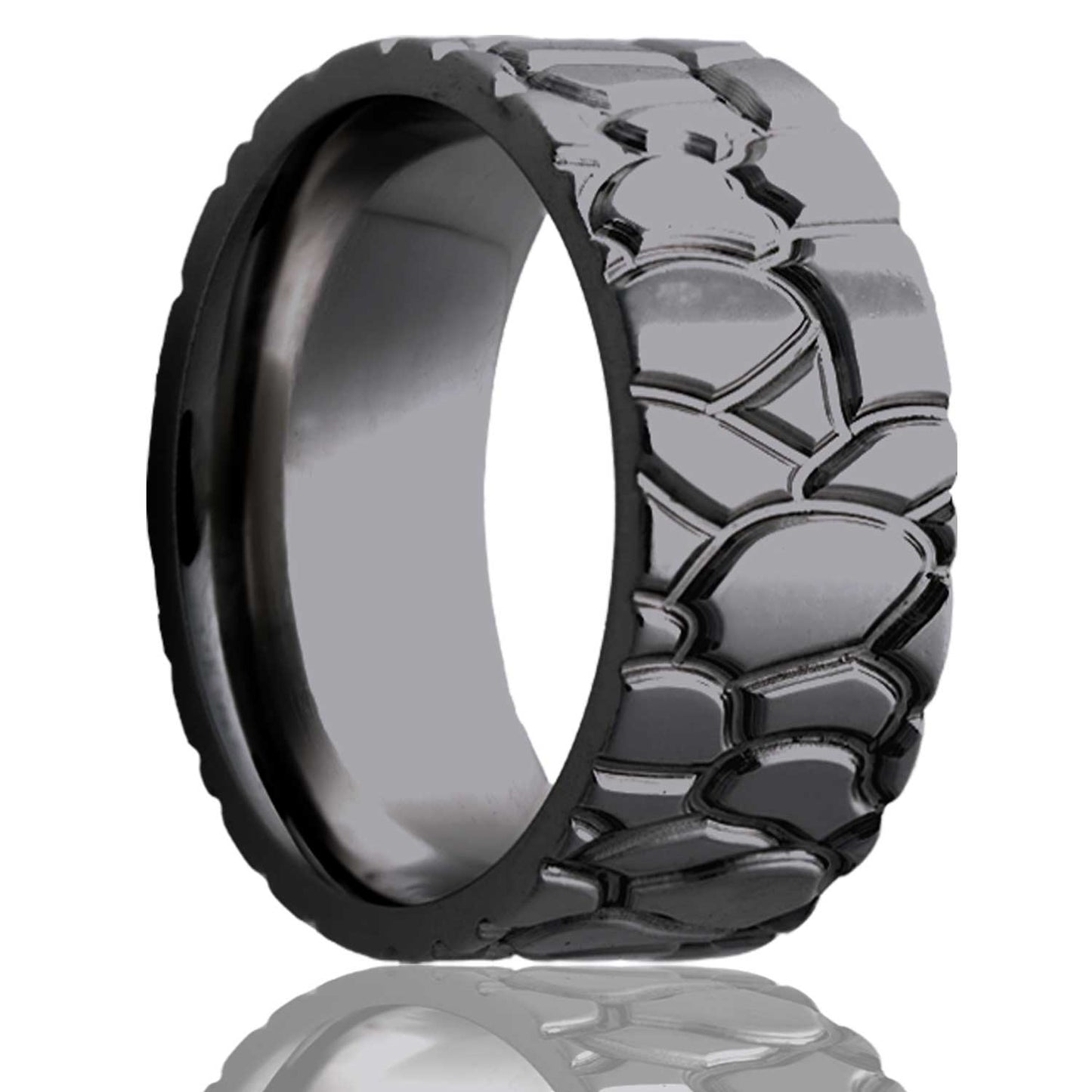 A cobblestone zirconium men's wedding band displayed on a neutral white background.