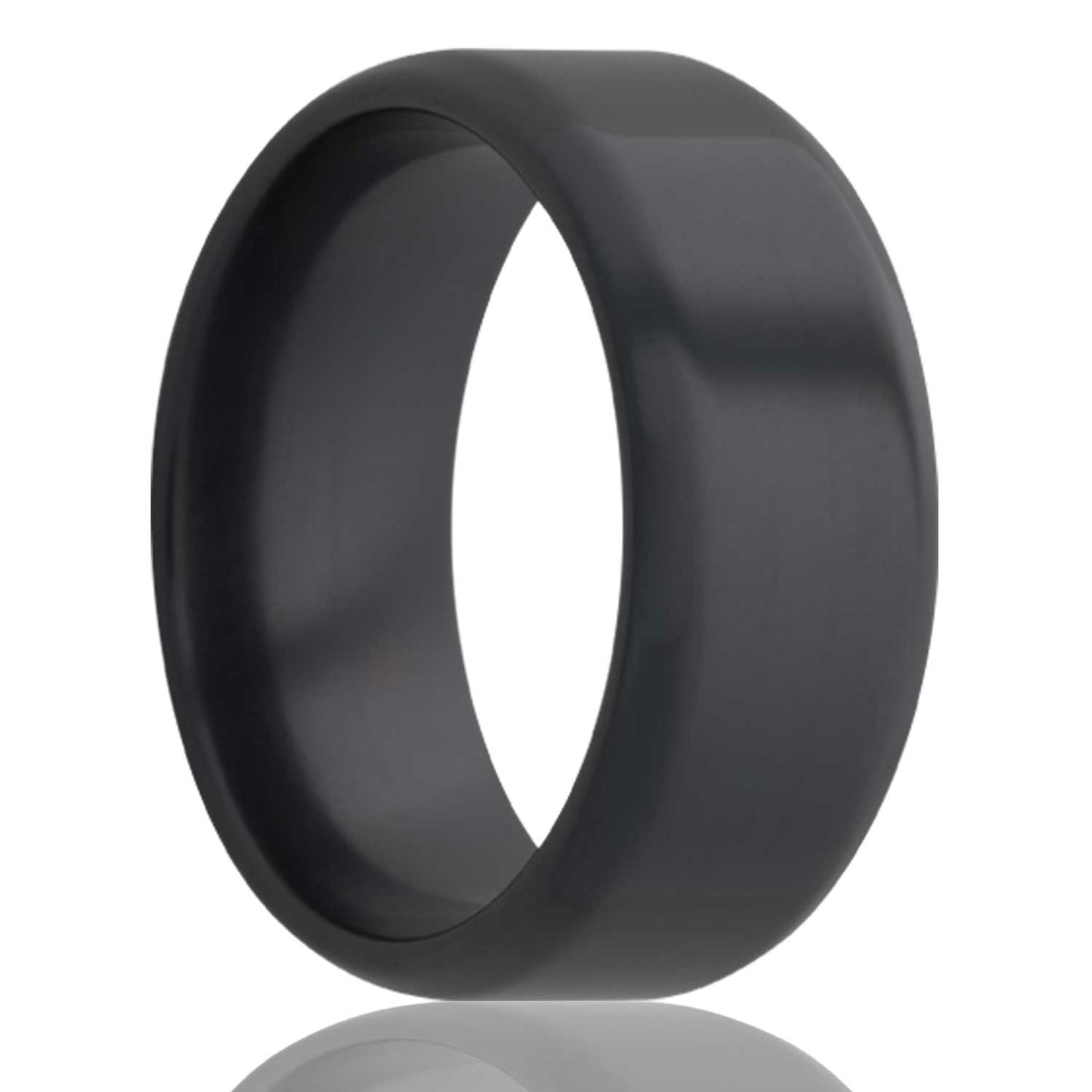 A zirconium wedding band with beveled edges displayed on a neutral white background.