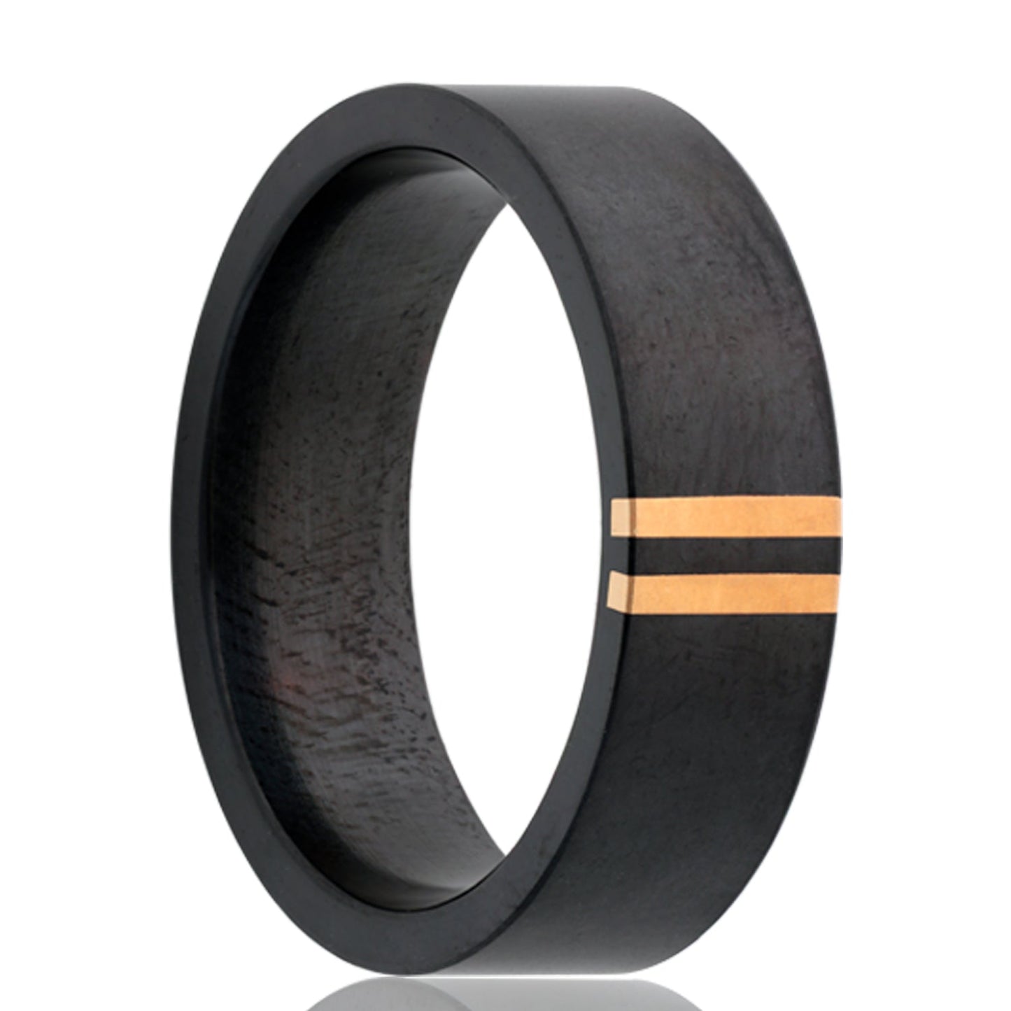 Zirconium Wedding Band with Dual Parallel 14k Gold Inlays