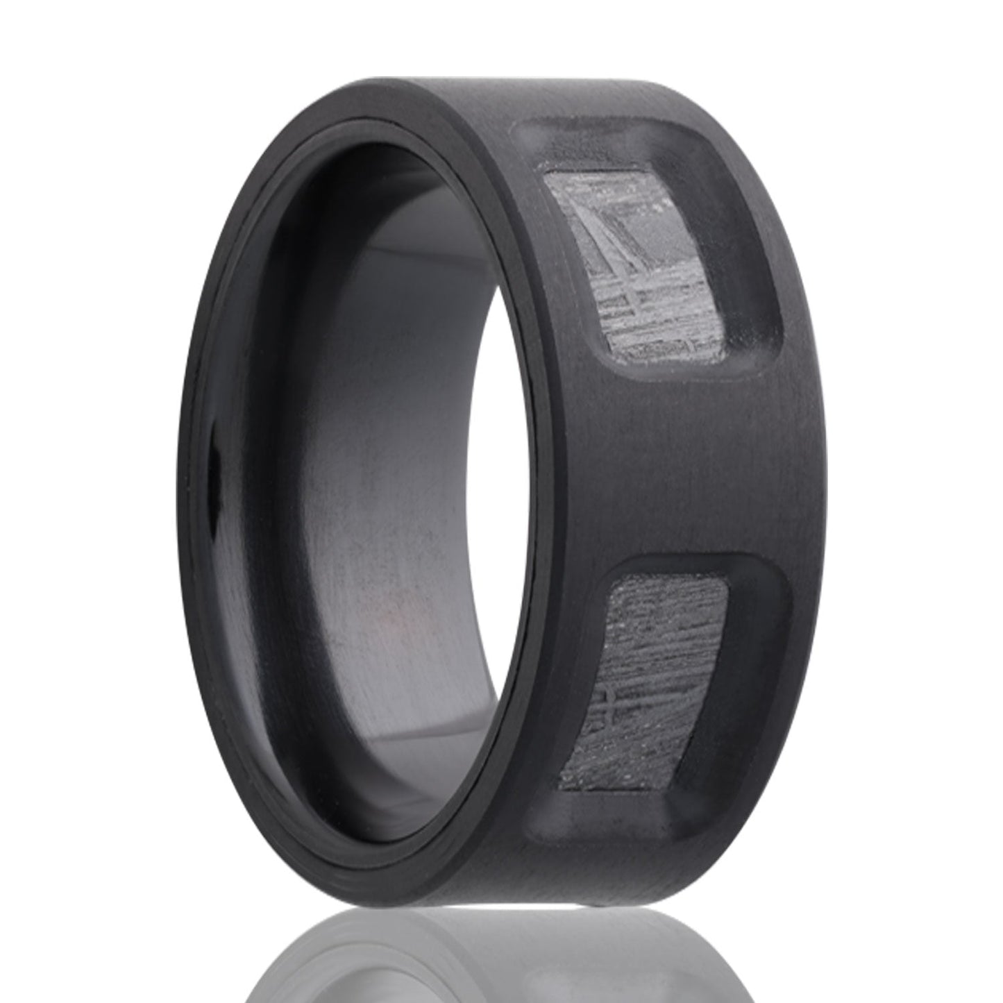 Zirconium Wedding Band with Meteorite Inlays