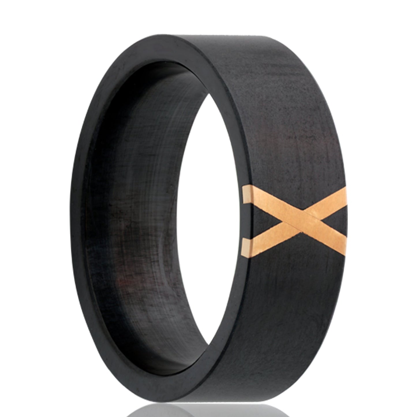 Zirconium Wedding Band with X Shaped 14k Gold Inlay