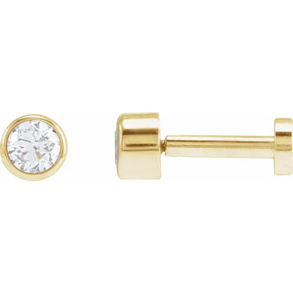 14k Gold Bezel Set Diamond Flat Back Earrings