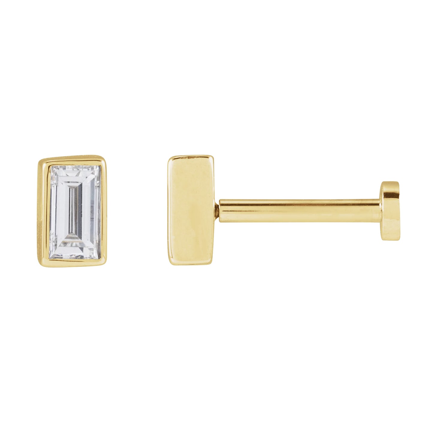 14k Gold Baguette Diamond Flat Back Earrings