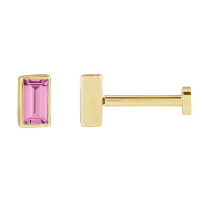 14k Gold Baguette Pink Sapphire Flat Back Earrings