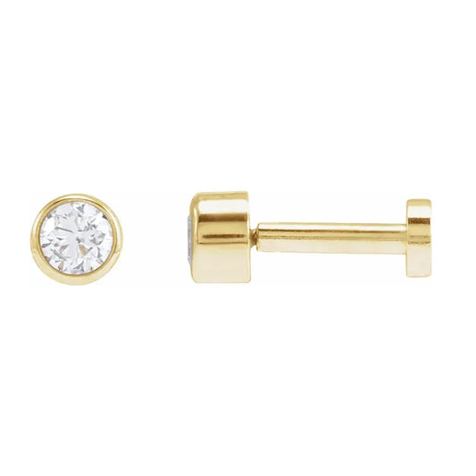 14k Gold Bezel Set Diamond Flat Back Earrings